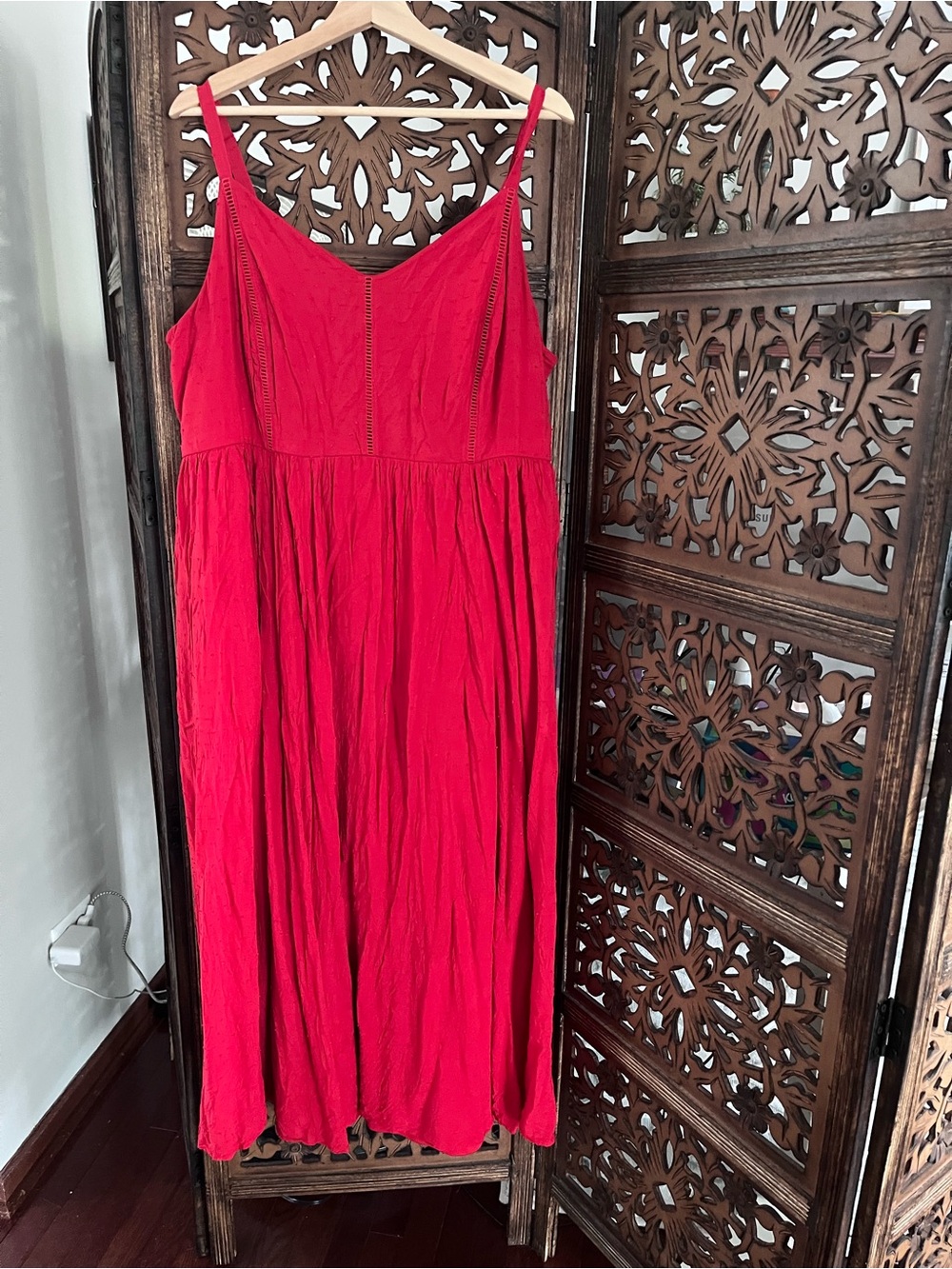 Torrid Red Clip Dot Ladder Lace Smocked Midi Dress Plus Size 3 3X